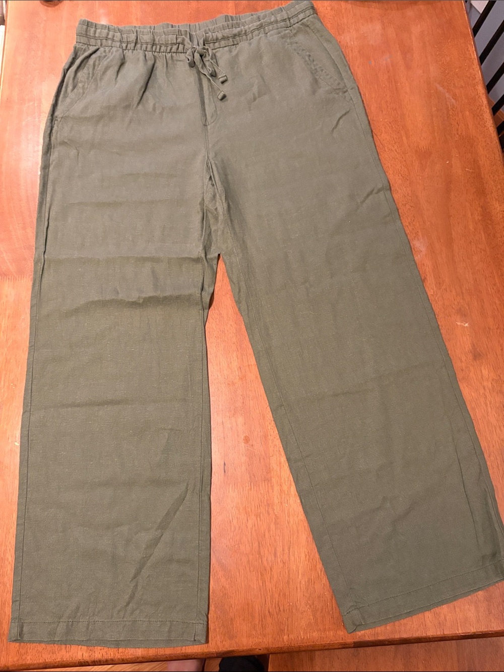 Old Navy Olive Green Linen blend Wide-Leg Drawstring Pants